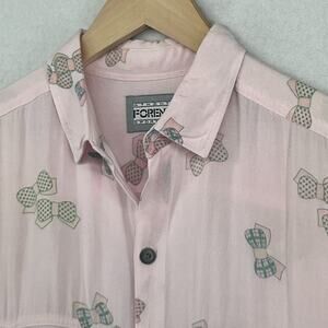 FORENZA Shirt Men M Bow Print Short Sleeve Boxy Button Up Pink HK VTG 80s Mall